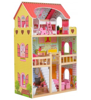 Дървена къща за кукли Moni - Emily, със 17 аксесоара