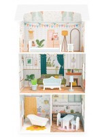 Дървена къща за кукли Moni Toys - С мебели, 9 части