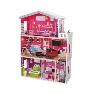 Moni Toys Дървена къща за кукли с обзавеждане 4118 Isabella
