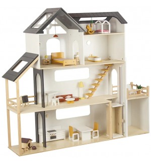 Дървена къща за кукли Wooden - Нанси, на 3 нива