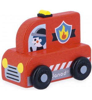 Дървена количка Janod Cross Roads - Пожарна кола