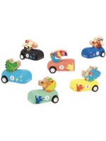 Дървена количка Janod - С pull-back механизъм, асортимент Дървена количка Janod - С pull-back механизъм, асортимент