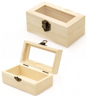 Дървена кутия със стъклен капак Ем Арт - 12 x 7 x 5 cm