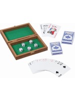 Дървена кутия за игра Goki - С 5 зара и 2 тестета карти