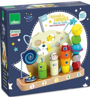 Дървена низанка Vilac - 2 в 1, Космос Дървена низанка Vilac - 2 в 1, Космос