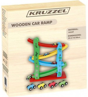 Дървена писта с 4 колички Kruzzel