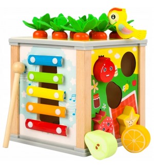 Дървена сортер Kruzzel - Образователно кубче с плодове и зеленчуци