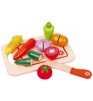 Игрален комплект Lelin - Дървени зеленчуци за рязане, с дъска II