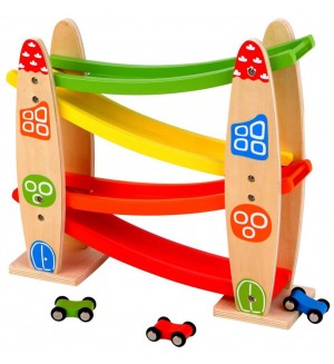 Дървена играчка Lelin - Рали, с колички