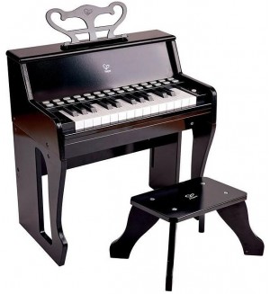 Дървено електронно пиано със столче Hape, черно