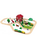 Дървено влакче с релси и ферма Acool Toy - 77 елемента
