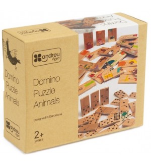 Детска дървена игра Andreu toys - Домино-пъзел, животни