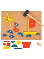 Детска дървена игра Bigjigs - Мозайка с чукче и пинчета