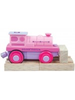 Детска дървена играчка Bigjigs - Локомотив на батерия, розов