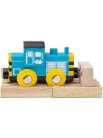 Детска дървена играчка Bigjigs - Локомотив, син
