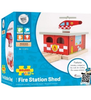 Детска дървена играчка Bigjigs - Пожарна станция