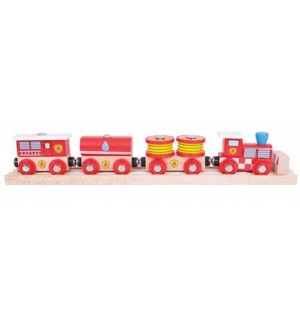 Детска дървена играчка Bigjigs - Влакче Спасителен отряд