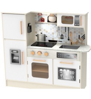 Детска дървена кухня Classic World - С хладилник, бяла