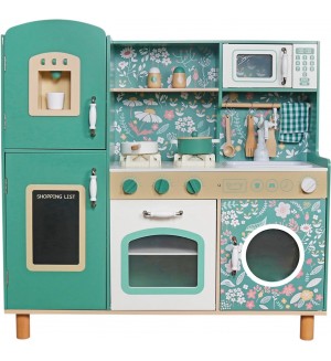 Детска дървена кухня Ginger Home - С функции и аксесоари, зелена