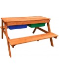 Детска дървена маса с пейки и пясъчник Ginger Home - С повдигащ се плот