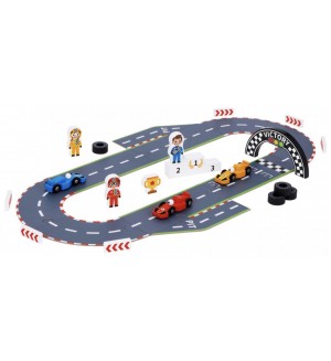 Дeтска дървена писта Tooky Toy - Състезание с колички Дeтска дървена писта Tooky Toy - Състезание с колички