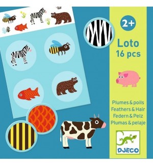 Детска игра лото Djeco - Пера и козина, 16 части