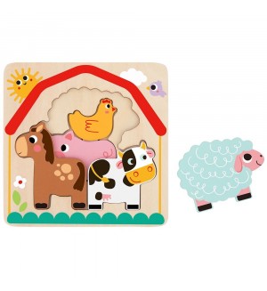 Детска игра Tooky Toy - Многослоен пъзел, Ферма