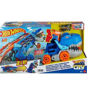 Детска играчка 2 в 1 Hot Wheels City - Автовоз T-Rex, с 2 колички