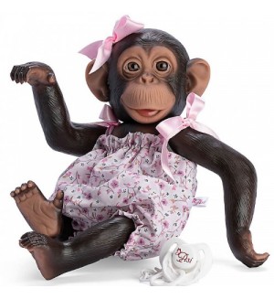 Детска играчка Asi - Бебе-маймунка Лола, с боди на цветя, 32 cm