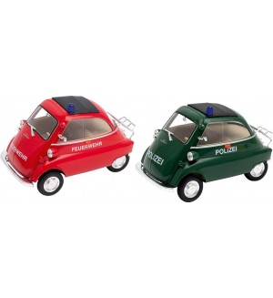 Детска играчка Goki - Полицейска кола и пожарна BMW Isetta, 1:26, асротимент