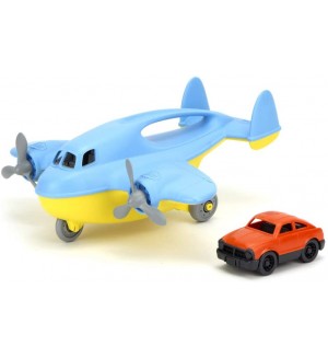Детска играчка Green Toys - Карго самолет, с количка, син