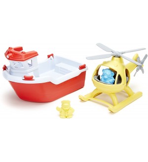 Детска играчка Green Toys - Спасителна лодка и хеликоптер Детска играчка Green Toys - Спасителна лодка и хеликоптер