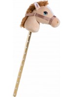 Детска играчка Heunec - Плюшен кон на пръчка, бежов, 75 cm