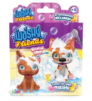 Детска играчка Kidz World Washy Friends - Кално кученце за къпане, Boston Terrier