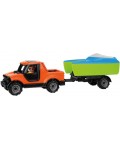 Детска играчка Lena Truckies - Пикап с лодка и ремарке, с фигурка, 35 cm