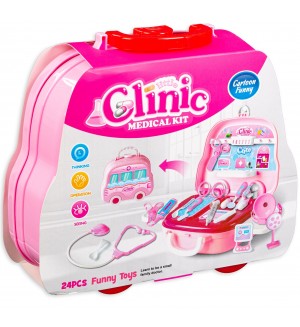 Детска играчка Little Clinic - Чичо Доктор в куфарче, розово