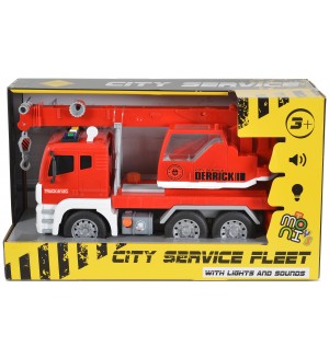 Детска играчка Moni Toys - Камион с кран и кука, червен, 1:12