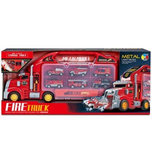 Детска играчка Raya Toys - Автовоз с коли, червен