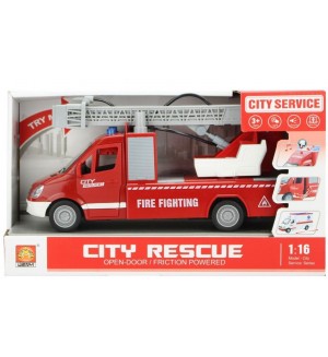 Детска играчка Raya Toys - Пожарна кола с музика и светлини, City Rescue  Детска играчка Raya Toys - Пожарна кола с музика и светлини, City Rescue