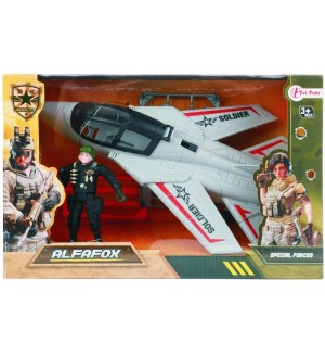 Детска играчка Toi Toys - Военен самолет Alphafox, със звук и светлина