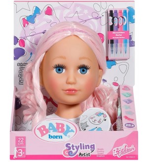 Детска играчка Zapf Creation Baby Born - Глава за грим и прически, розова