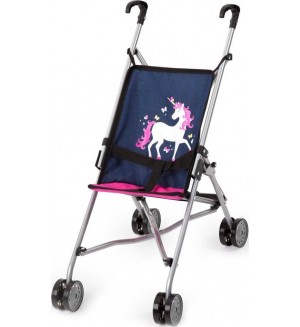 Детска количка за кукли Bayer - Buggy, синя с еднорог 