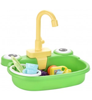 Детска кухненска мивка Ntoys - С течаща вода и аксесоари, Жаба, асортимент