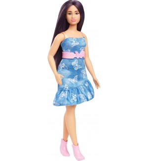 Детска кукла Barbie Fashionistas - Със синя рокля, 30 cm