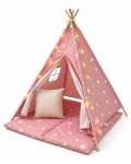 Детска палатка Ginger Home - Little Stars, типи, с LED лампички, розова