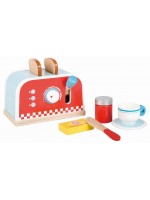 Игрален комплект Lelin - Детски тостер, с продукти за закуска, червен