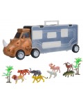 Детски автовоз Raya Toys - Носорог с животни, 11 части