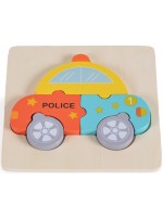 Детски дървен пъзел Moni Toys - Полицейска кола, 5 части