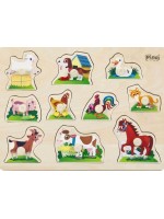 Детски дървен пъзел Pino - Домашни животни,  с дръжки, 10 части Детски дървен пъзел Pino - Домашни животни,  с дръжки, 10 части