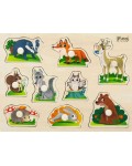 Детски дървен пъзел Pino - Горски животни, с дръжки, 9 части